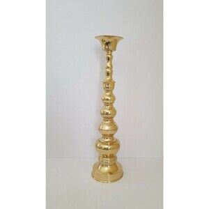 Vintage large traditional colonial bright brass candlestick holder  India 18.75"